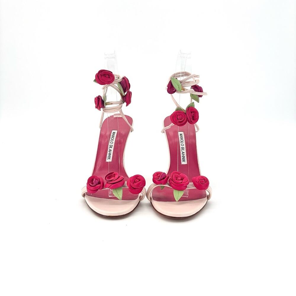 Manolo Blahnik Spring 2016 Xafiore Rose Ankle Strap Sandals 37 - Picture 7 of 14